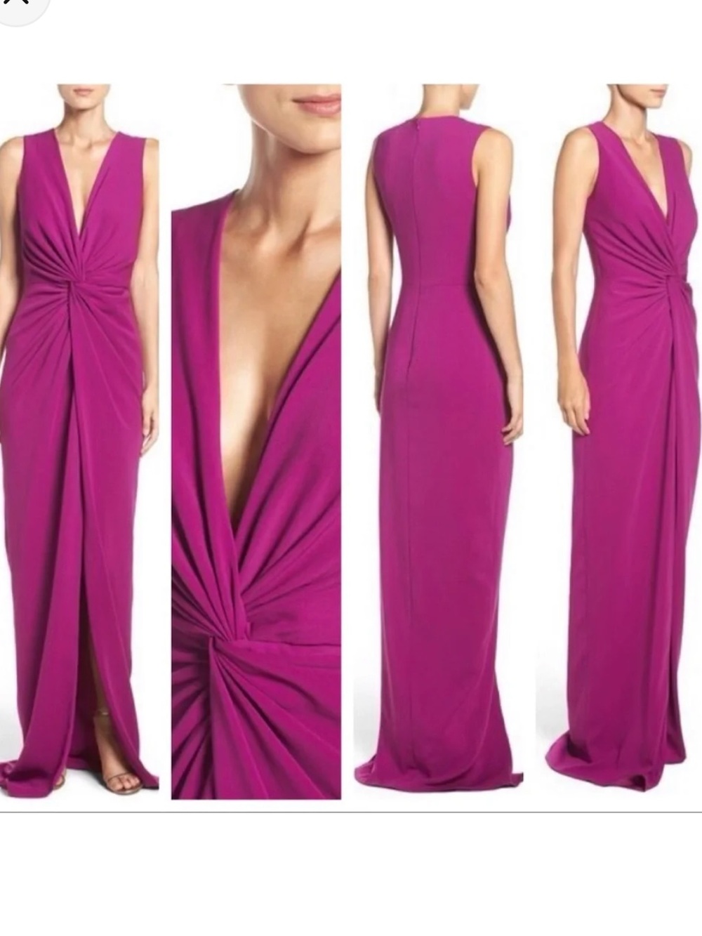 Belle Badgley Mischka Fuchsia Twist-Front Sleeveless Maxi Dress